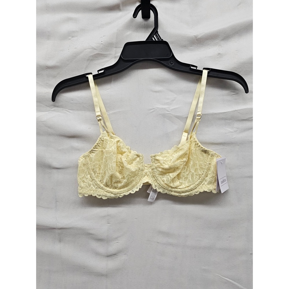 Auden Womens Lace Balconette Underwire Bra Yellow Nylon Blend Casual Size 34A